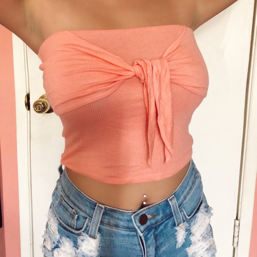 Pink Tube Top with Tie-Front Detail